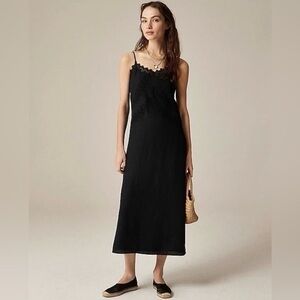 Lace trim slip dress in linen